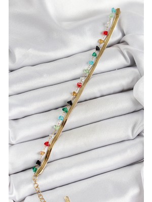 TrentCo 316L Çelik Gold Renk Kristal Karışık Renkli Taşlı 2'li Kadın Bileklik - Lisinya