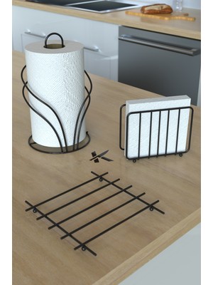 Karteya Metal Kuğu Peçetelik, Kafes Peçetelik, Nihale 3'lü Mutfak Sunum Seti