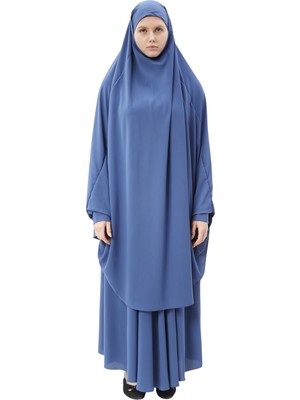 Altobeh Kadın Tesettür Medine Ipeği Çarşaf Takımı Peçeli Sufle ve Etek-Koyu Kot-L/XL