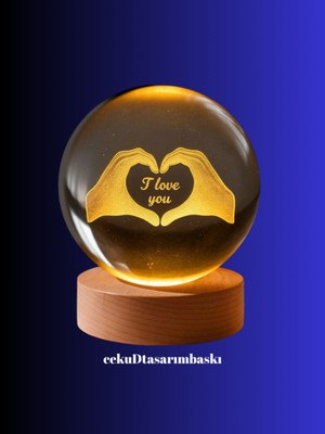 PremiumPort 3D LED Kalpli Kristal Cam Küre Gece Lambası, Şık ve Sıcak Atmosfer Yaratır