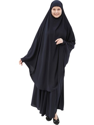 Altobeh Kadın Tesettür Medine Ipeği Çarşaf Takımı Peçeli Sufle ve Etek-Lacivert-S/M