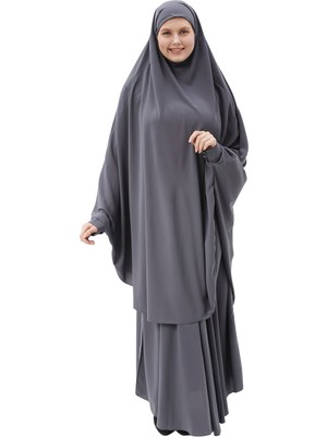Altobeh Kadın Tesettür Medine Ipeği Çarşaf Takımı Peçeli Sufle ve Etek-Füme-S/M
