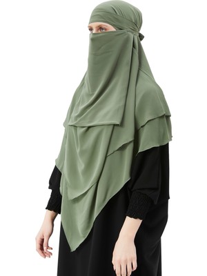 Altobeh Hazır Pratik Şifon Üç Katlı Peçeli Üçgen Hac Umre Şalı Sufle Hijab Nikap - Fıstık Yeşili