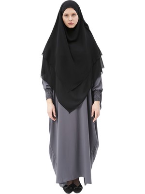 Altobeh Hazır Pratik Şifon Üç Katlı Peçeli Üçgen Hac Umre Şalı Sufle Hijab Nikap - Siyah