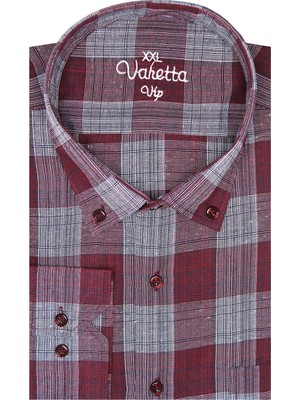Varetta Erkek Bordo Büyük Beden Gömlek Uzun Kollu Yaka Düğmeli Kareli Cepli