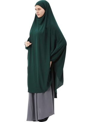 Altobeh Kadın Tesettür Medine Ipeği Çarşaf Üstü Peçeli Sufle Hijab-Zümrüt Yeşili
