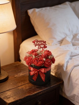 World Araştırma Sevgililer Günü Özel Kırmızı Gül Mum Buketi ve Ayıcık Hediye Seti – Romantik Atmosfer