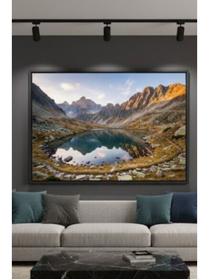 Safir Design Lüks Mavi ve Turuncu Doğal Göl Duvar Sanatı | Modern Çerçeveli Tablo