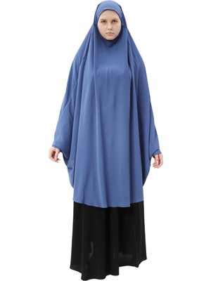 Altobeh Kadın Tesettür Medine Ipeği Çarşaf Üstü Peçeli Sufle Hijab-Koyu Kot