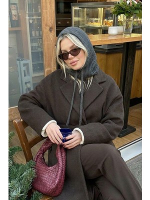 Bahels Gri Triko Örgü Balaclava Bere Şapka