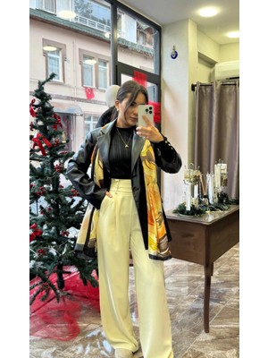 Örme Kumaş Beli Kuşaklı Bol Pantolon - Vanilya