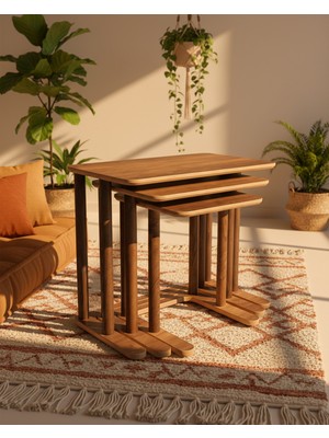 Cmd Wood Ceviz Renk Modenza Zigon Sehpa – Modern 3’lü Sehpa Seti Ahşap Görünümlü Minimal Tasarım Salon & Oturma Odası