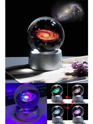 PremiumPort Renkli Kristal Samanyolu Galaksi Cam Küre ile Büyüleyici LED Işıklı Gece Lambası