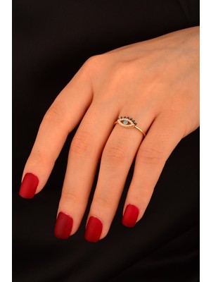 CEBECİ Cebeci 14 Ayar Mavi Göz Kirpik Altın Yüzük