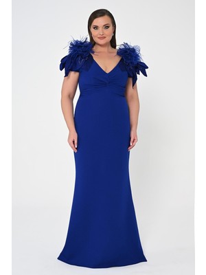 ALFABETA Kadın Saten Degaje Sade Normal Kalıp Lacivert Abiye & Mezuniyet Elbisesi AB6664-SAKS