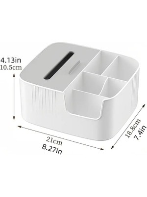 Storemax Makyaj ve Kozmetik Düzenleme Kutusu Organizer Kutusu Banyo Yüz Serumu Masa Düzenleyici Saklama 5+1 Bölmeli Peçetelikli Modern Tasarım Makyaj ve Masa Toplama Kutusu (Gri Beyaz)