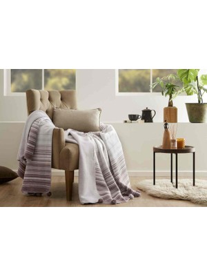 Özdilek Battaniye Pamuk  Stripe  Ponponlu Çift Kişilik  Lila