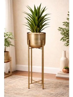 Valda Home 75 cm Gold Eskitme Ayaklı Saksılık Çap 20 cm