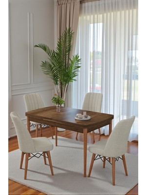 Kaktüs Avm 70X110 cm Mutfak Masası Takımı | 4 Kişilik Sabit Masa Sandalye Takımı | Yemek Masası | Masa Takımı - Ceviz Masa - Krem
