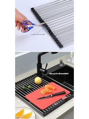 Storemax Evye Üstü Katlanır Paslanmaz Çelik Pratik Sebze Meyve Bulaşık Kurutma Süzgeci,rulo Bulaşık Kurutma Rafı (37X22)