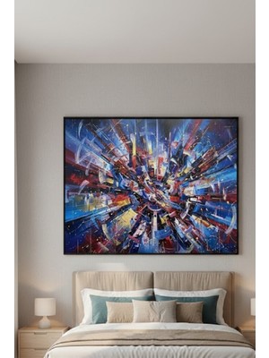 Safir Design Lüks Mavi ve Kırmızı Soyut Duvar Sanatı | Modern Çerçeveli Tablo