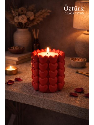 Öztürk Organizasyon Kalp Dekorlu Kırmızı Mumluk