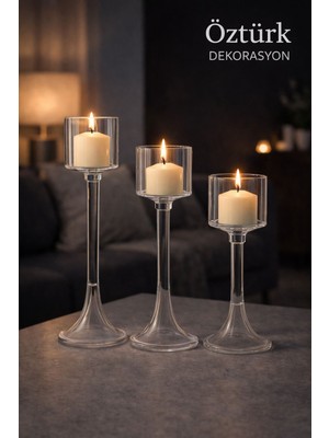 Şeffaf 3'lü Kadeh Mumluk