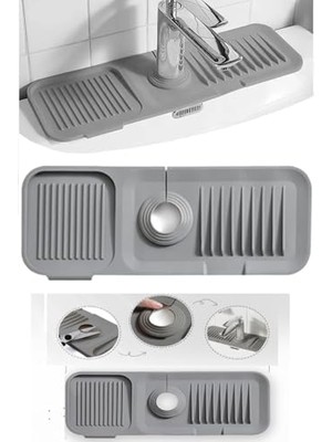 Storemax Musluk Mat, Eviye Matı,elastik Musluk Matı Su Tutucu Düzenleyici Kaydırmaz Taban Organizer Mutfak Banyo Lavabo, Silikon (Gri)