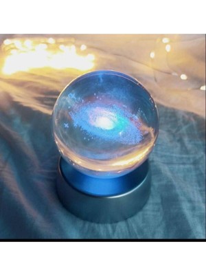 PremiumPort Işıklı Kristal Cam Küre, Galaksi ve Nebula Teması, 6 cm