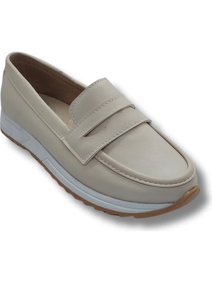 Tarzbu Kadın Rahat Comfort Taban Hafif Düz Topuklu Bağcıksız Loafer Babet Ayakkabı Tarzklkrembabet1