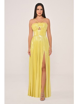 ALFABETA Kadın Dokuma Polyester Karışımlı Gece Şık Sarı Abiye & Mezuniyet Elbisesi AB6610-SARI