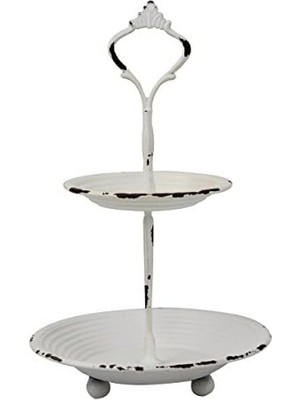 Storemax Küçük 2 Katlı Beyaz Metal Tepsi, Rustik Çiftlik Evi Dekoru, Makyaj Veya Banyo Için Katlı Mücevher Tepsisi