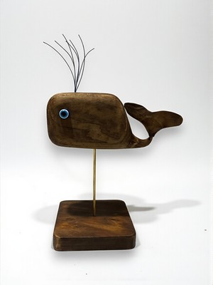 Ahşap Balina Dekor El Yapımı Badem Ağacı Eskitme Tasarım Biblo U:22 cm G:16,5 cm