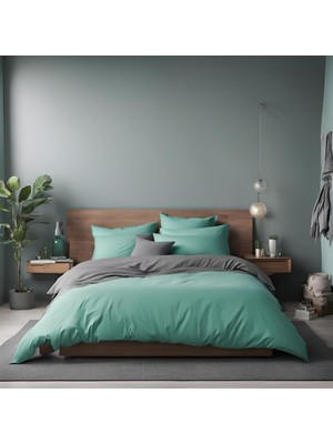Storemax Lastikli Çarşaflı Nevresim Takımı Çift Kişilik (2 Adet Yastık Kılıflı) (Yeşil-Gri)