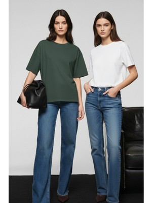 Softandbasic Kadın 2'li %100 Organik Pamuk Oversize Fit Basic Yuvarlak Yaka T-Shirt