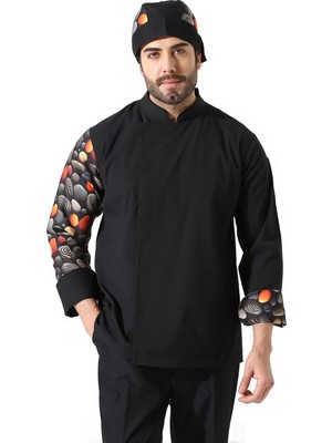 Bilenn Tekstil Erkek Likralı Kol Desenli Aşçı Ceket - 6403 Siyah Çakıl Taşı