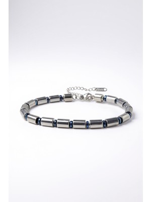 HERİF Boru Hematit Doğaltaş 19+3 cm Ayarlanabilir Çelik Bileklik