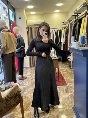 Saten Beli Lastikli Maxi Etek - Siyah