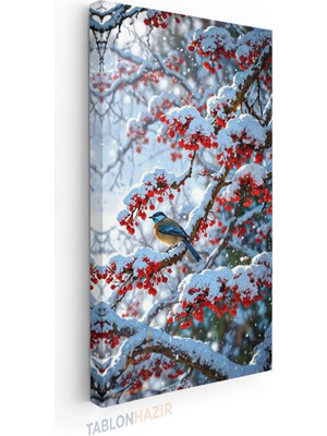 Tablonhazır Dikey Panaromik Kanvas Tablo Modern Duvar Tablosu Kar Sevimli Kuş Yeni Ev Hediyesi Ev Ofis Tablo