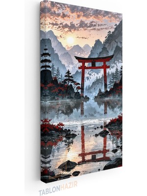 Tablonhazır Dikey Panaromik Kanvas Tablo Modern Duvar Tablosu Japon Tapınak Sutunu Yeni Ev Hediyesi