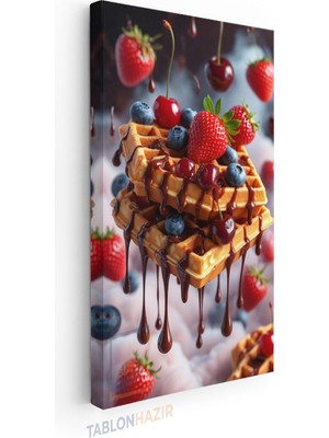 Tablonhazır Dikey Panaromik Kanvas Tablo Modern Duvar Tablosu Kafe Waffle Tatlı Yeni Ev Hediyesi Ev Ofis Tablo