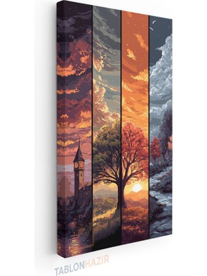 Tablonhazır Dikey Panaromik Kanvas Tablo Modern Duvar Tablosu Mevsimler Dinlendirici Yeni Ev Hediyesi