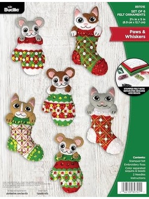 Storemax Bucilla, Paws & Whiskers, Keçe Aplike 6 Parça Süs Yapma Seti, Tatil Kendin Yap Sanatları ve El Sanatları Için Mükemmel, 89701E
