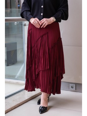 Sentez 5475 Viola Parçalı Kırıştırma Etek