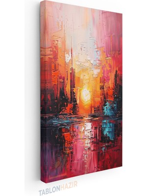 Tablonhazır Dikey Panaromik Kanvas Tablo Modern Duvar Tablosu Kırmızı Turuncu Soyut Renkler Yeni Ev Hediyesi