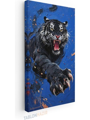 Tablonhazır Dikey Panaromik Kanvas Tablo Modern Duvar Tablosu Siyah Kaplan Yeni Ev Hediyesi Ev Ofis Tablo