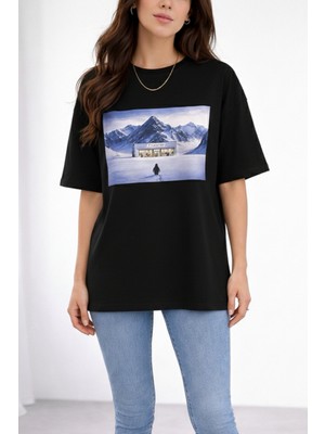 Softandbasic Kadın %100 Organik Pamuk Baskılı Bisiklet Yaka T-Shirt