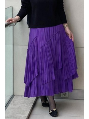 Sentez 5475 Viola Parçalı Kırıştırma Etek