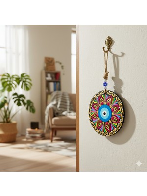 Handmade Şans ve Koruma Getiren El Boyaması Ahşap Nazarlık – 20 cm Çapında-Model-12