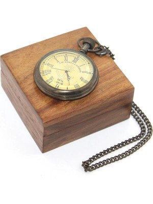 İrgit Store Ahşap Kutulu Pirinç Köstekli Saat 16156